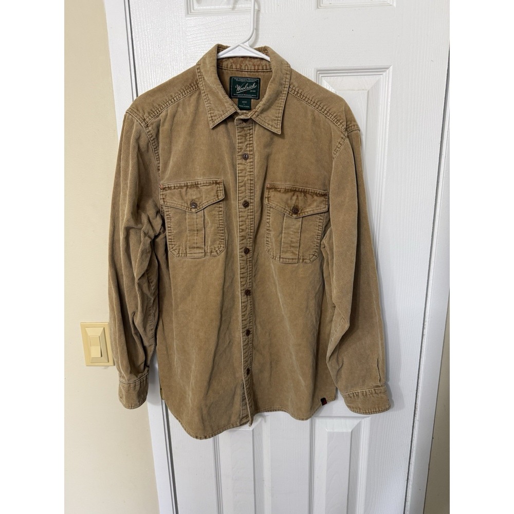 Woolrich Corduroy Shirt Mens Large Brown Button Up Long Sleeve Workwear Outdoor